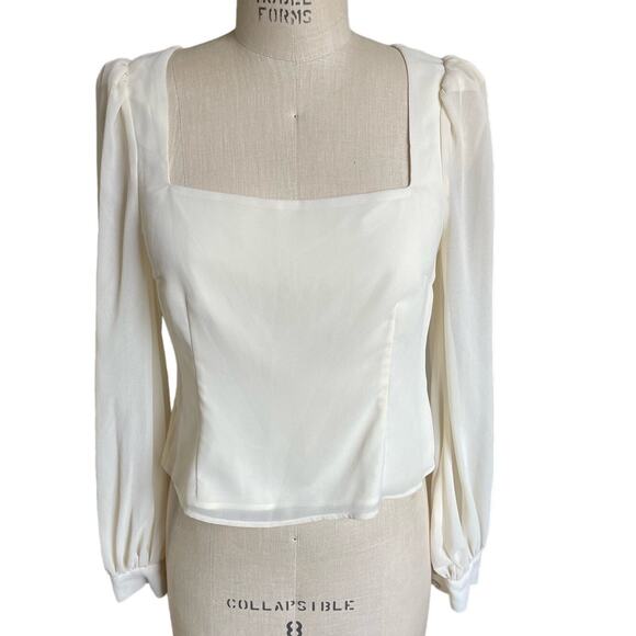 LPA Long Sleeve Square Neck Blouse Top Off White Size Medium - Picture 3 of 7